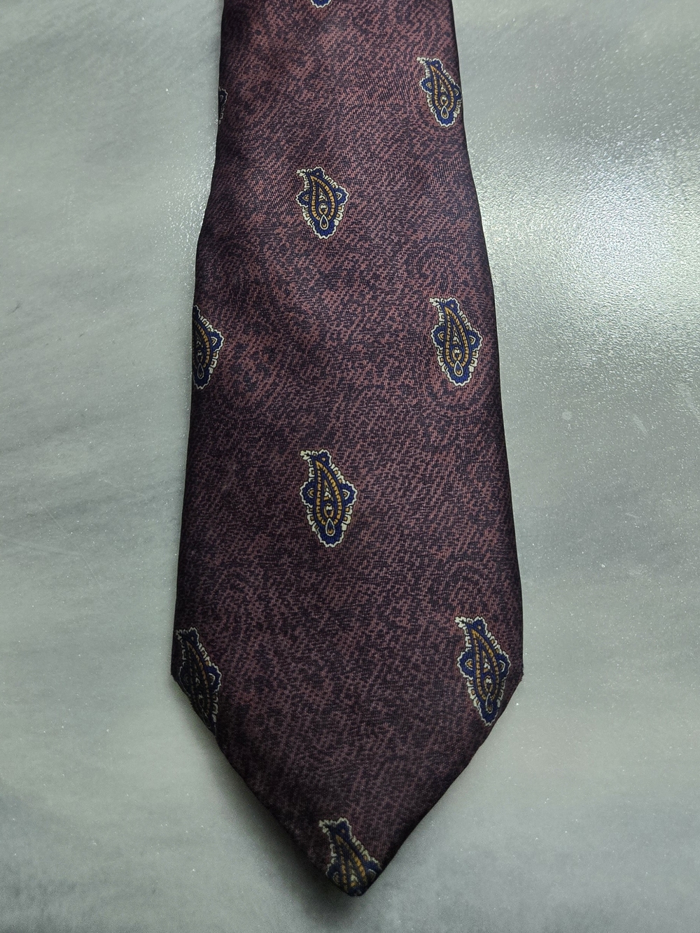 Yves Saint Laurent Burgundy Paisley Silk Tie with Navy & Gold Accents